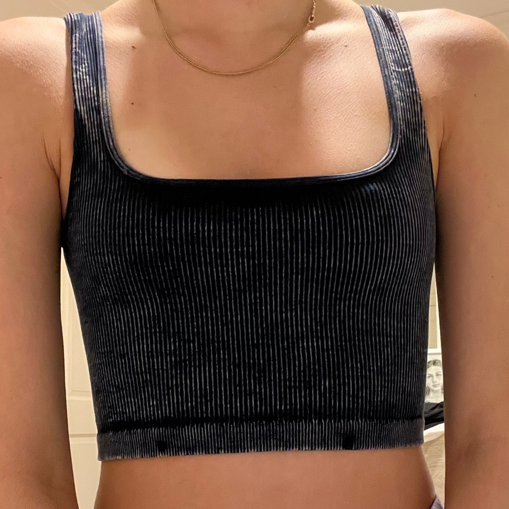 Free People Navy Cropped Workout Top